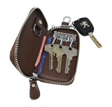 Key Holder, Leather, Key Ring with 6 Key Hooks, Card Holder, Key Organizer - Brown