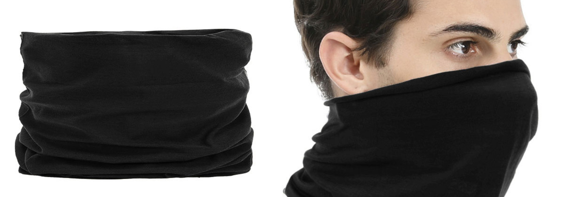 2 pieces Multi-functional Polyester Cowl Neck Scarf  - Bandana - Balaclava - Ideal for Sports Cycling Motorbike - Unisex - Black