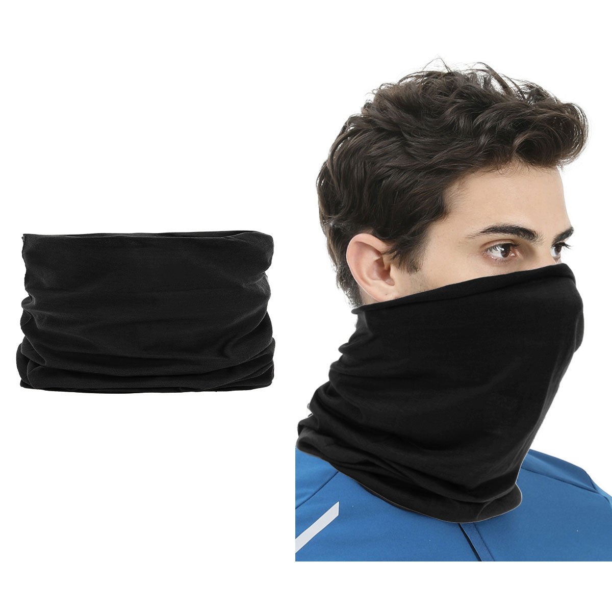 2 pieces Multi-functional Polyester Cowl Neck Scarf  - Bandana - Balaclava - Ideal for Sports Cycling Motorbike - Unisex - Black-1
