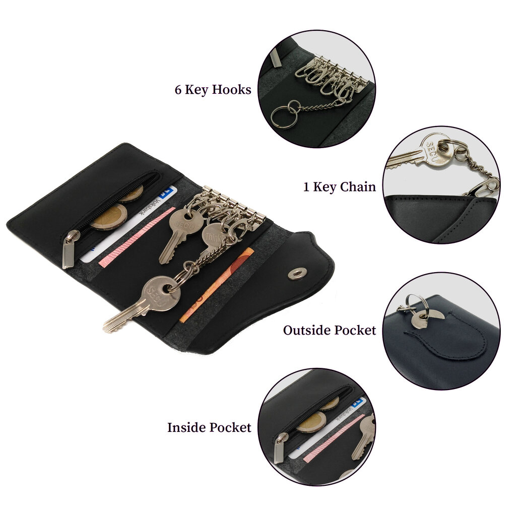 Su.B Tulip Key Holder, Compact Leather Key Case with Unique Design -  Black