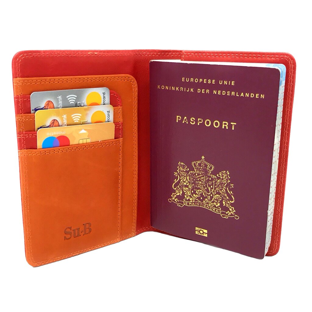 Su.B.dgn Venlo Paspoorthouder, RFID, Kaarthoude,Travel Wallet, Leer – Rood-Oranje
