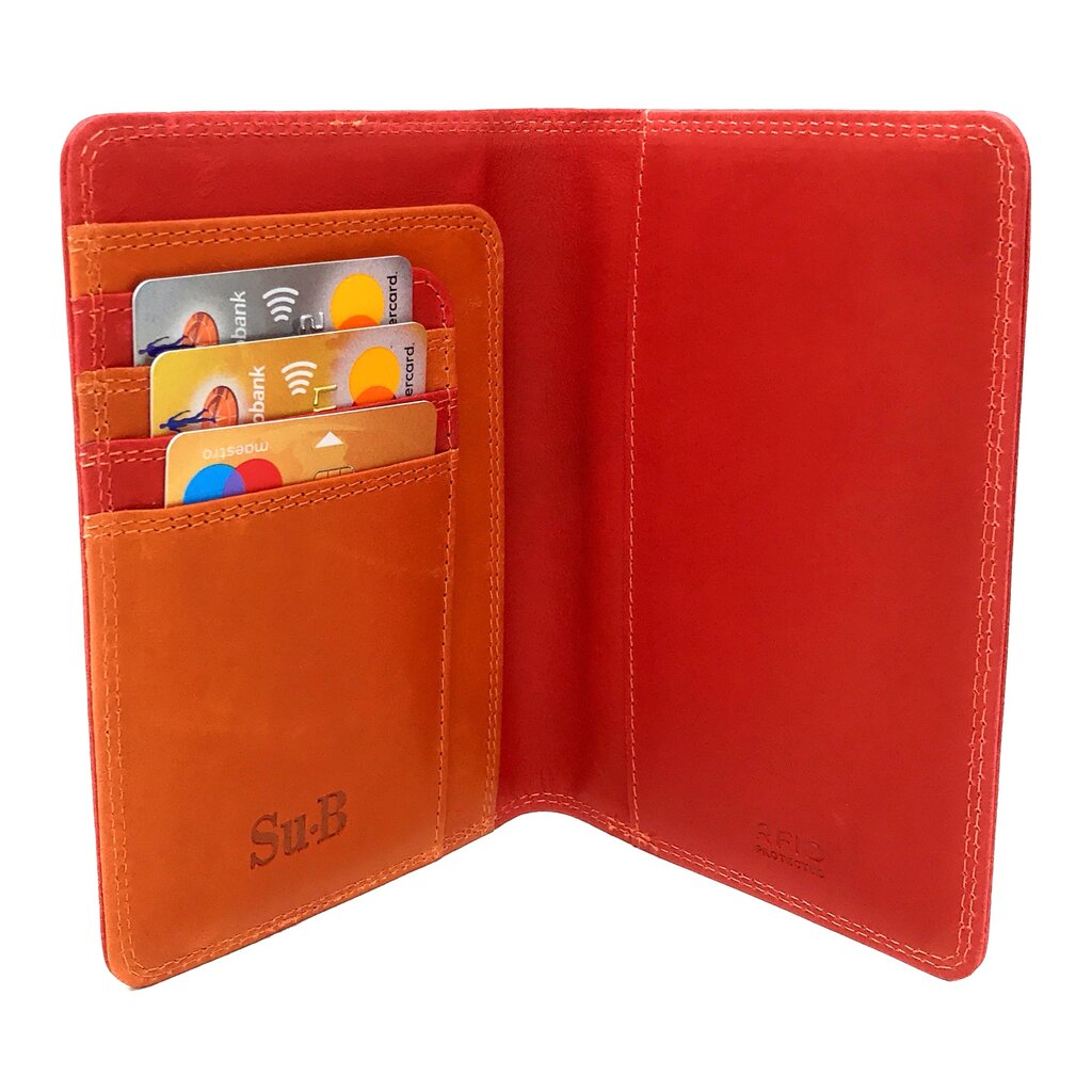 Su.B.dgn Venlo Paspoorthouder, RFID, Kaarthoude,Travel Wallet, Leer – Rood-Oranje