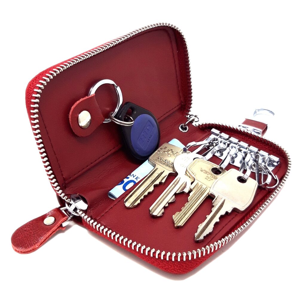Su.B Sleuteletui, Leer, Pasjeshouder Vrouwen, Kaarthouder, Sleutelhangers, Wijn Rood