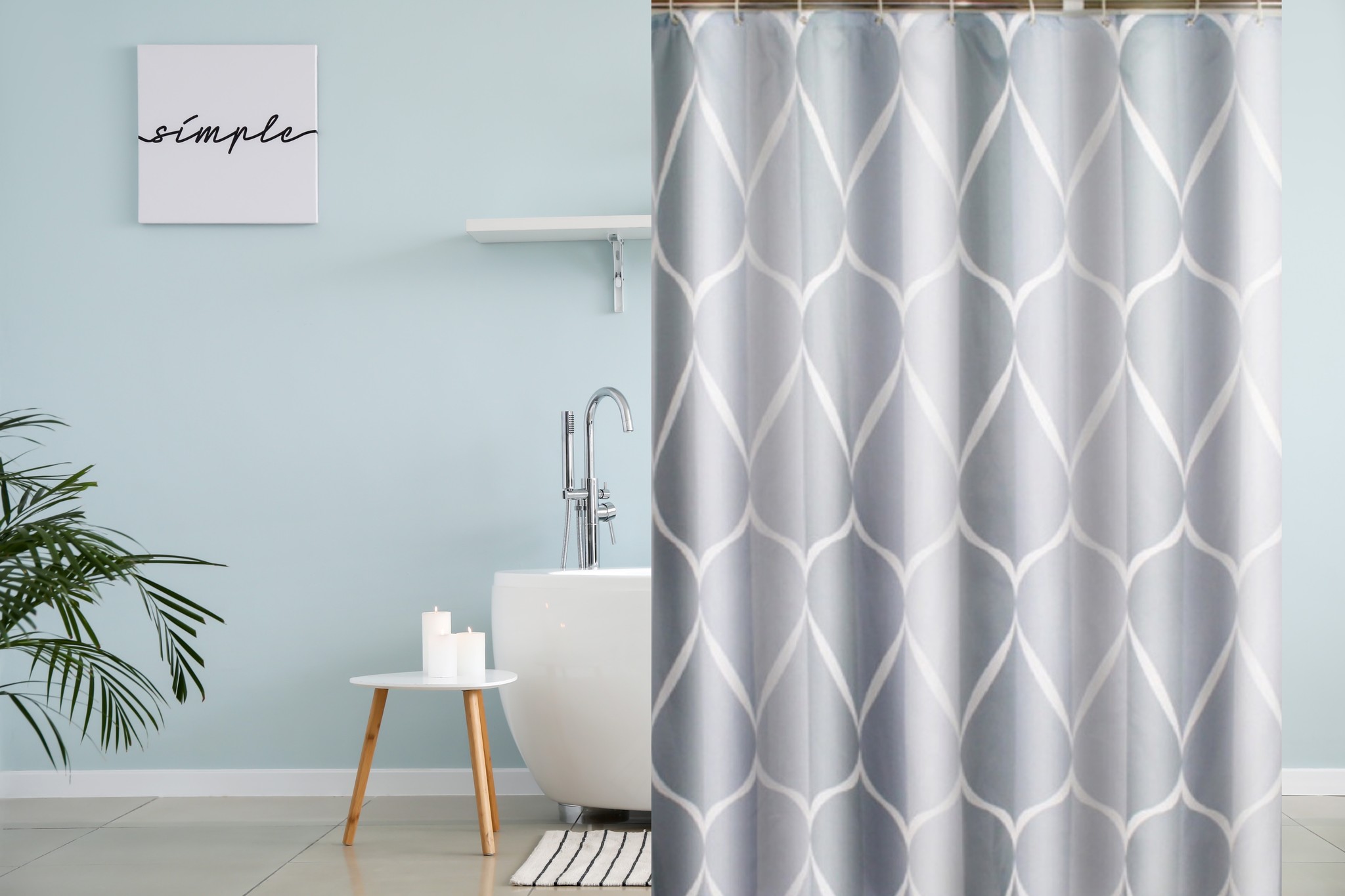 Shower Curtain 120 x 180 Polyester Washable Shower Curtains with Rings | Gray Pattern-6