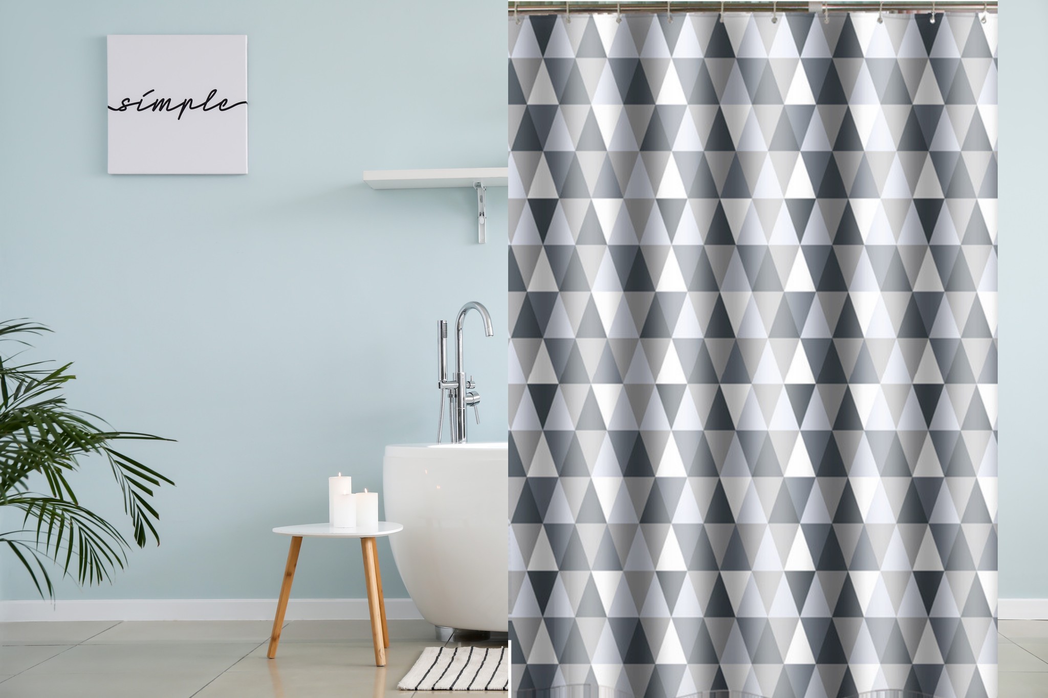 Shower Curtain 120 x 180 Polyester Washable Shower Curtains with Rings | Gray Triangle-5