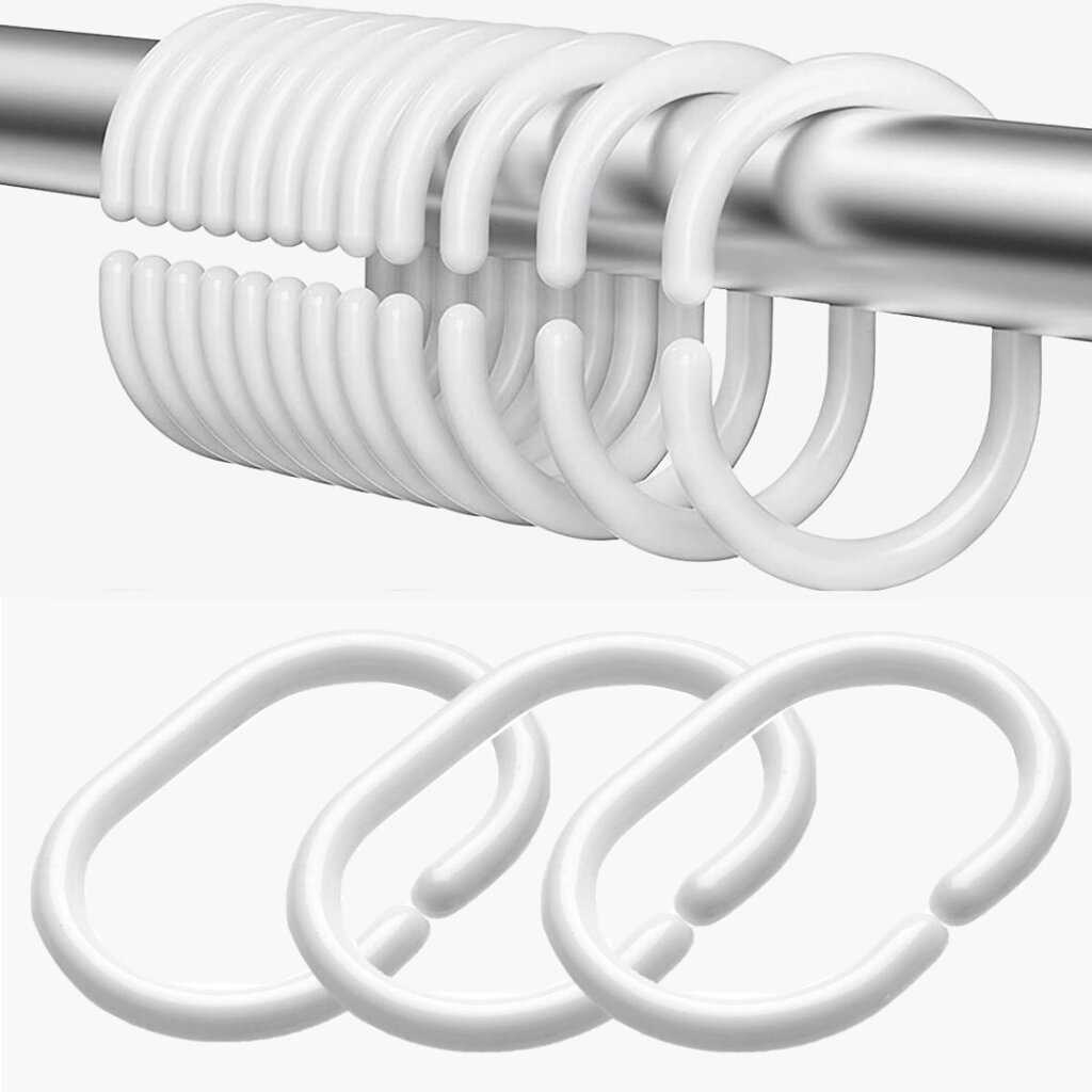 Su.B.dgn Douchegordijn Ringen Set met 12 stuks – Kunststof Shower Curtain Rings - Wit