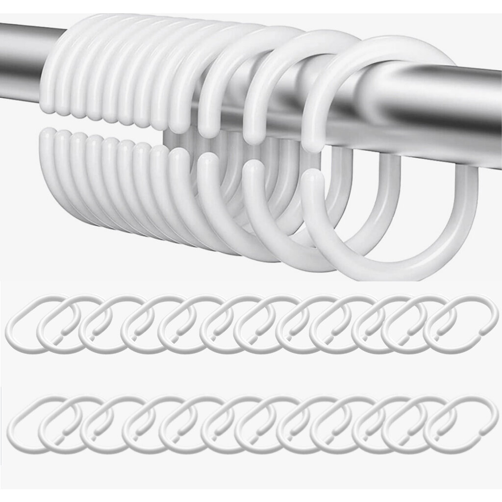 Su.B.dgn Douchegordijn Ringen 2 Sets met 24 stuks – Kunststof Shower Curtain Rings - Wit