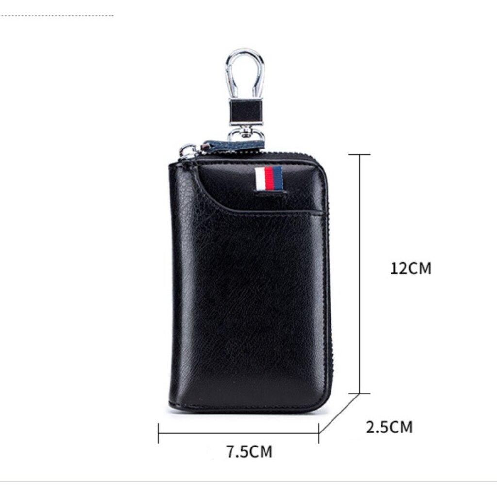 Su.B Leather Key Case, 6 Key Hooks, Card Holder, Bank Notes Wallet, Car Key Pocket, Multifunctional Key Organizer - Black