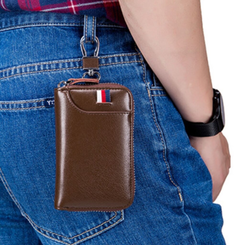 Su.B Leather Key Case – 6 Key Hooks, Card Slot, Wallet for Bank Notes, Car Key Pocket, Multifunctional Organizer - Brown