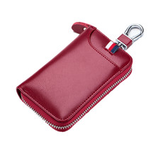 Leather Key Case, 6 Key Hooks, Card Holder, Bank Notes Wallet, Car Key Pocket, Multifunctional Key Organizer - Red