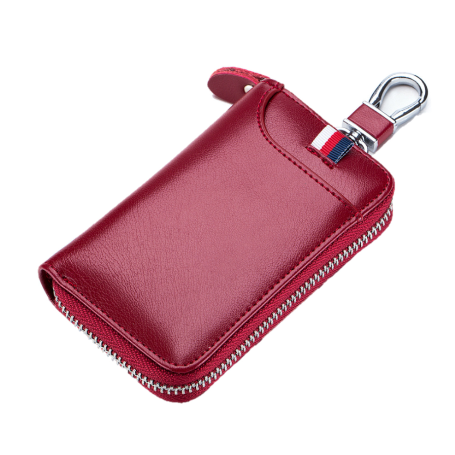 Leder-Schlüsseletui, 6 Schlüsselhaken, Kartenhalter, Geldschein-Brieftasche, Autoschlüsseltasche, Multifunktions-Schlüssel-Organizer - Rot-8