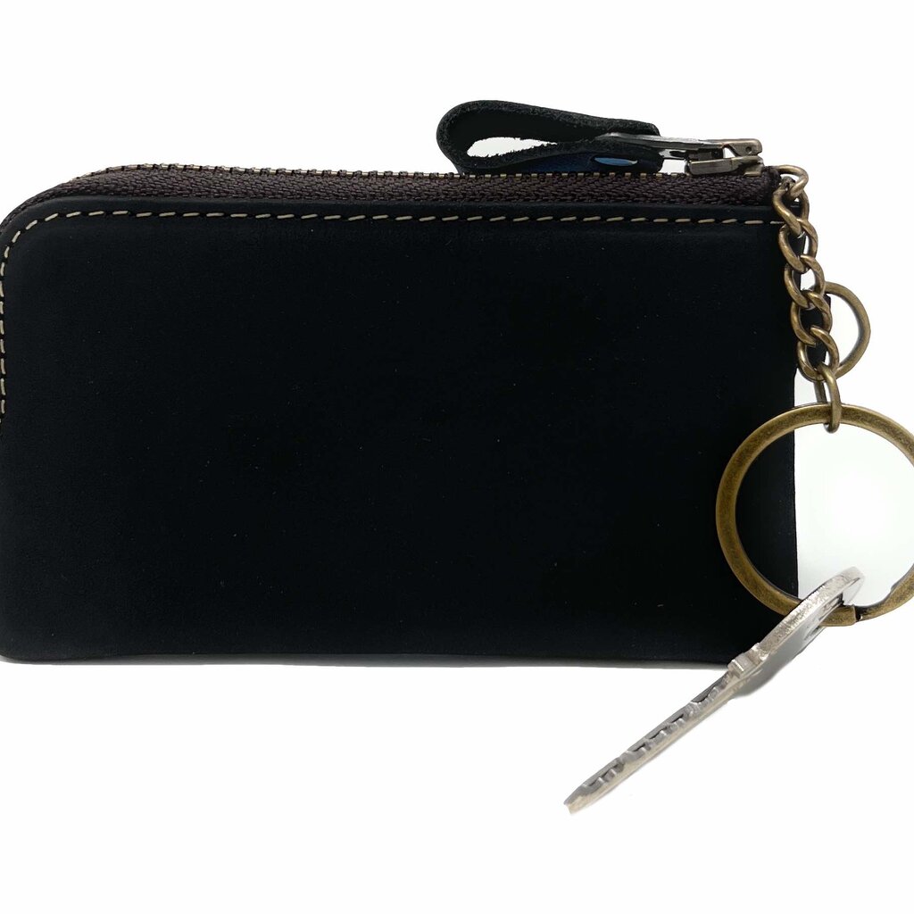 Su.B Key Rings Wallet, Leather, Key Case, Coins, Cards Pocket with Zipper - Black