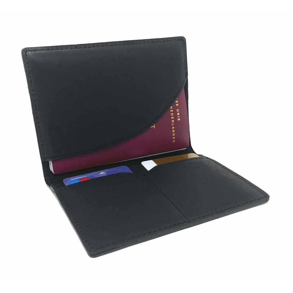 Su.B Leather Passport Holder – Holds Passport, 2 Cards, and an Extra Pocket, Slim and Stylish Travel Wallet -  Black