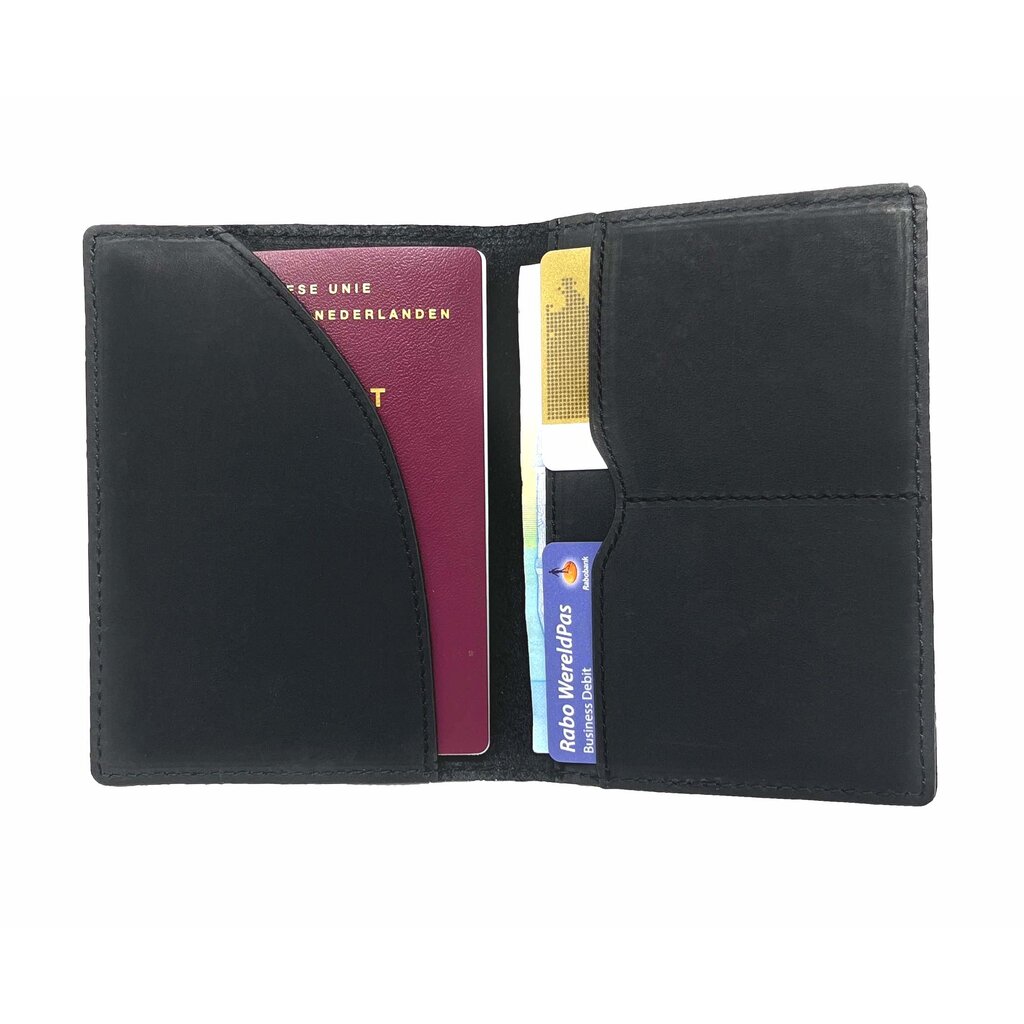 Su.B Leather Passport Holder – Holds Passport, 2 Cards, and an Extra Pocket, Slim and Stylish Travel Wallet -  Black