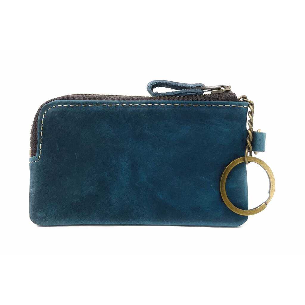 Su.B Leder Schlüsselbrieftasche - Schlüsseletui mit Reißverschluss - Geldbörse - Geldbeutel - Türkis