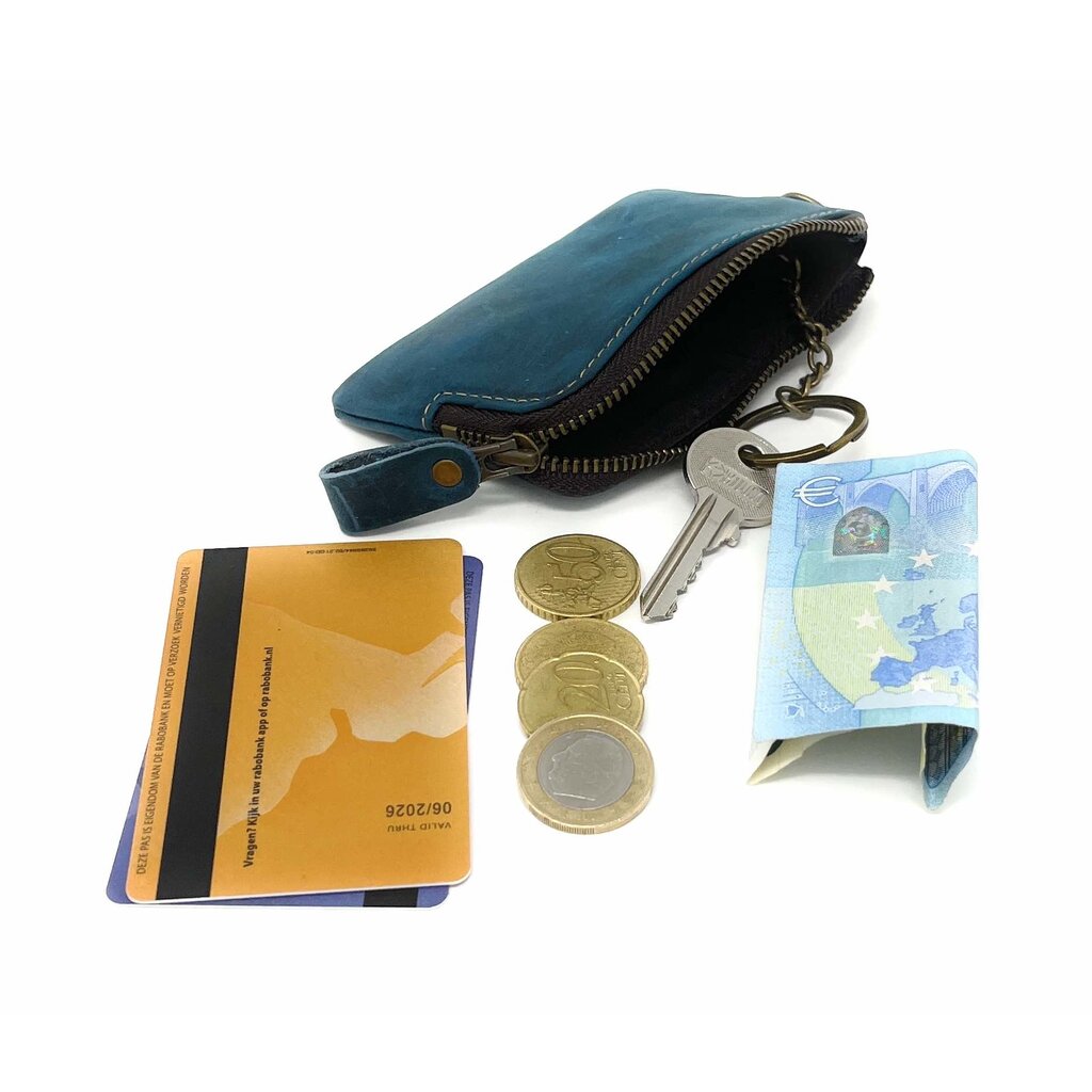 Su.B Leder Schlüsselbrieftasche - Schlüsseletui mit Reißverschluss - Geldbörse - Geldbeutel - Türkis