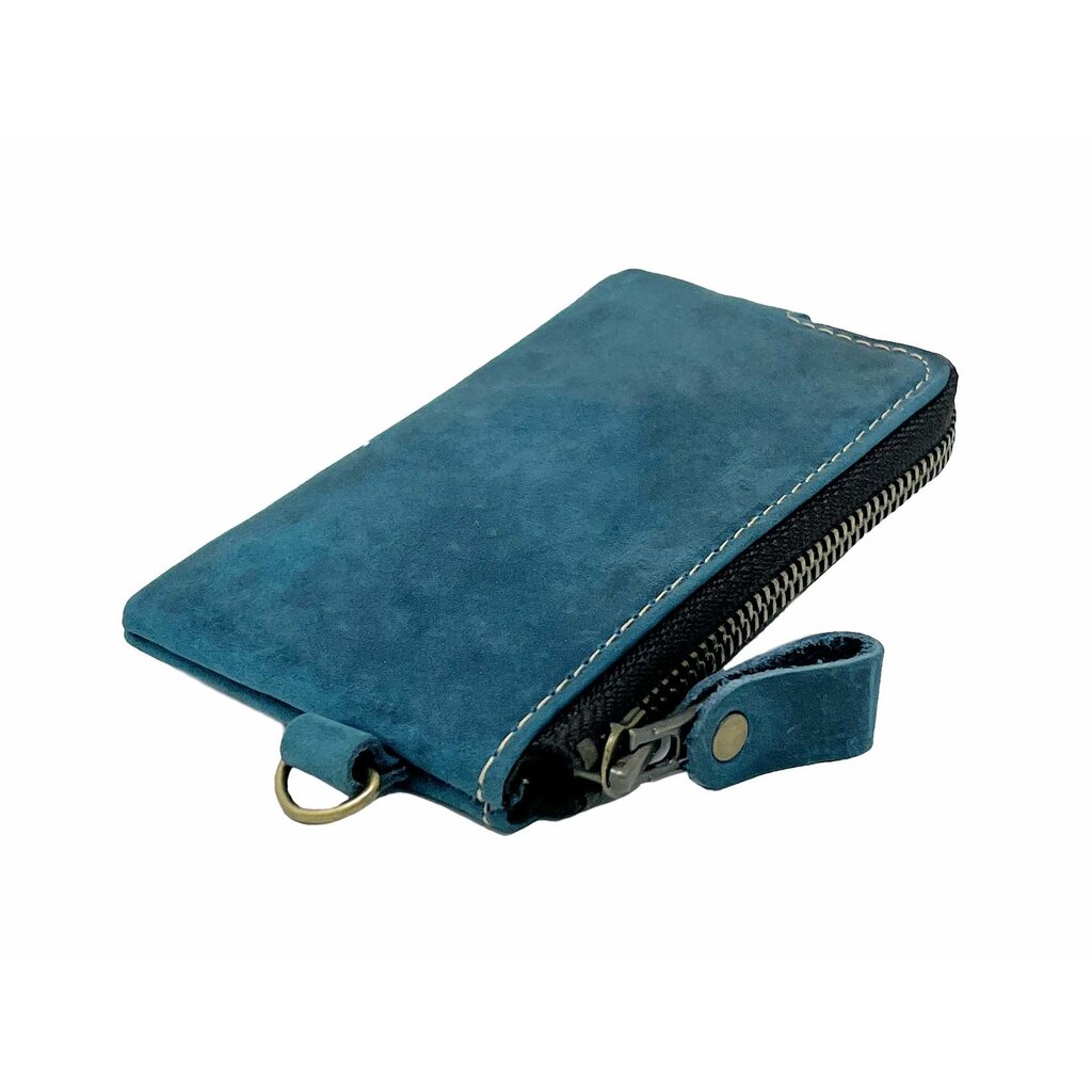 Su.B Leder Schlüsselbrieftasche - Schlüsseletui mit Reißverschluss - Geldbörse - Geldbeutel - Türkis