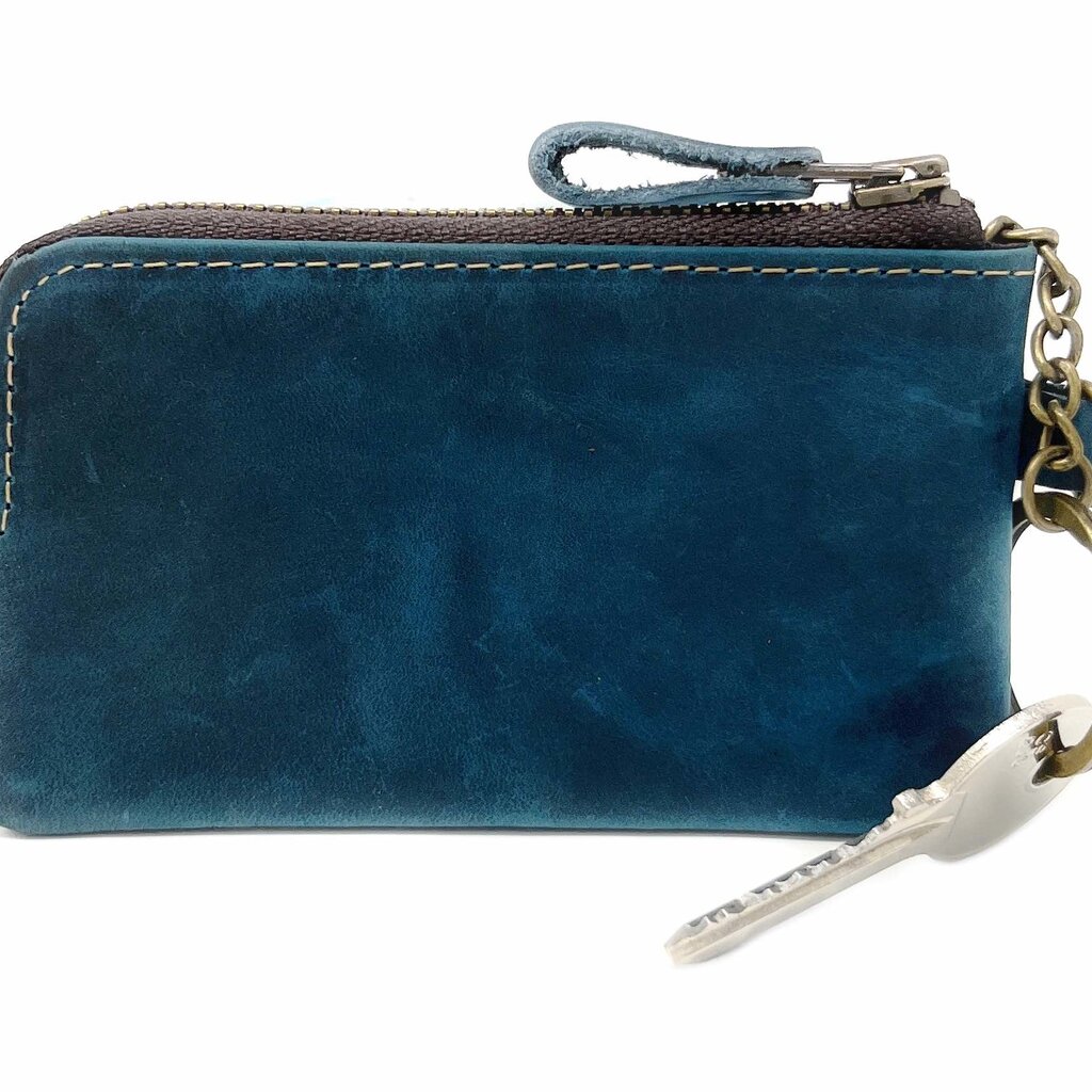 Su.B Leder Schlüsselbrieftasche - Schlüsseletui mit Reißverschluss - Geldbörse - Geldbeutel - Türkis