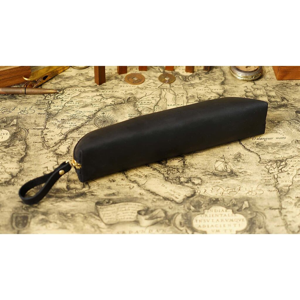 Su.B Leder-Federmäppchen – Stiftehalter mit Reißverschluss, Platz für 25+ Stifte, Stilvolle Tasche für Damen und Herren - Schwarz