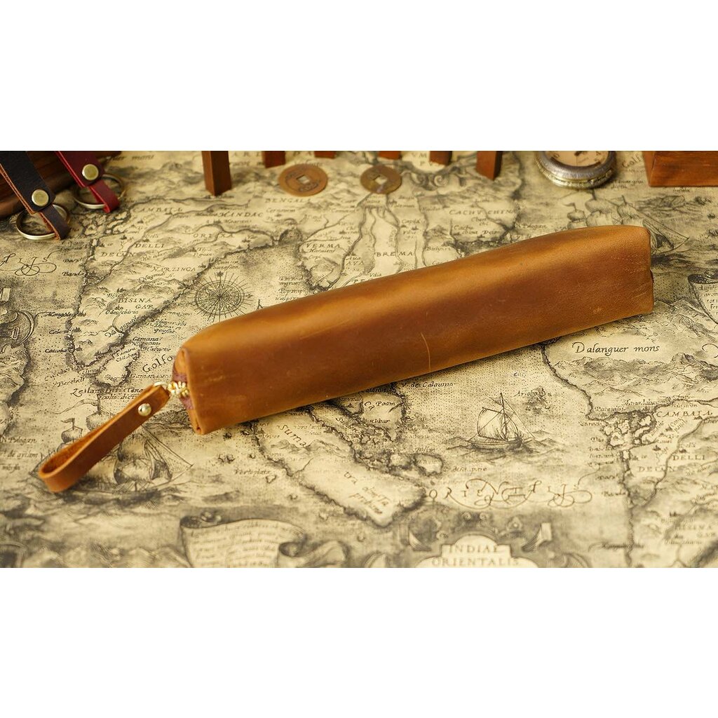 Su.B Federmäppchen - Federtasche - Etui aus Leder - Passend für Mehr als 25 Stifte -  für Männer und Frauen - Cognac