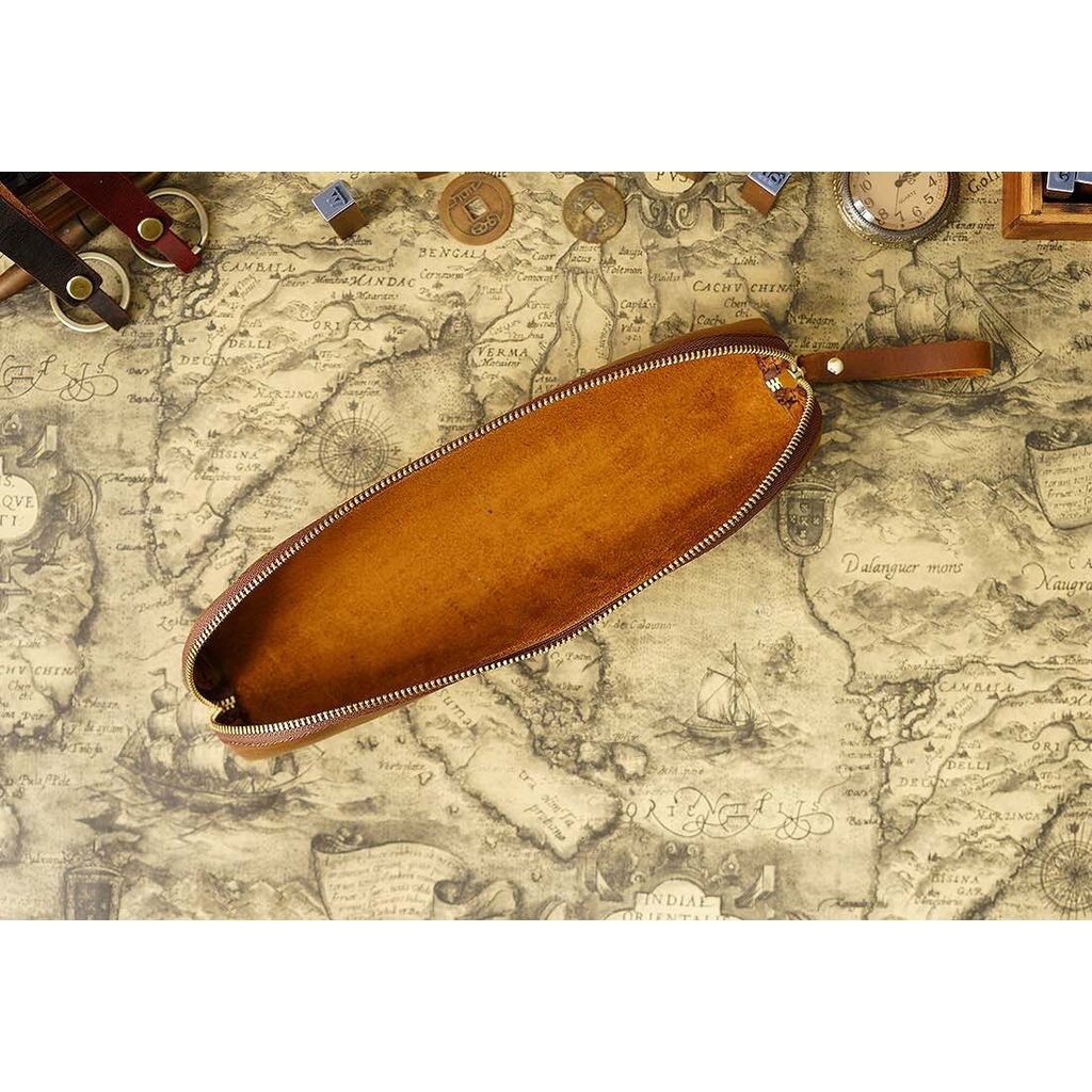 Su.B Federmäppchen - Federtasche - Etui aus Leder - Passend für Mehr als 25 Stifte -  für Männer und Frauen - Cognac