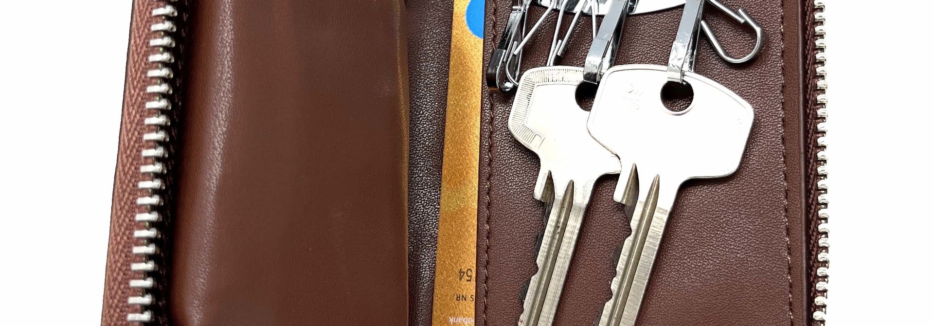 Leather Key Case, 6 Key Hooks, Card Holder, Bank Notes Wallet, Car Key Pocket, Multifunctional Key Organizer - Brown