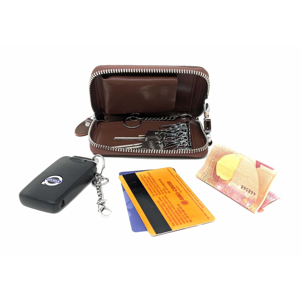 Su.B Leather Key Case – 6 Key Hooks, Card Slot, Wallet for Bank Notes, Car Key Pocket, Multifunctional Organizer - Brown