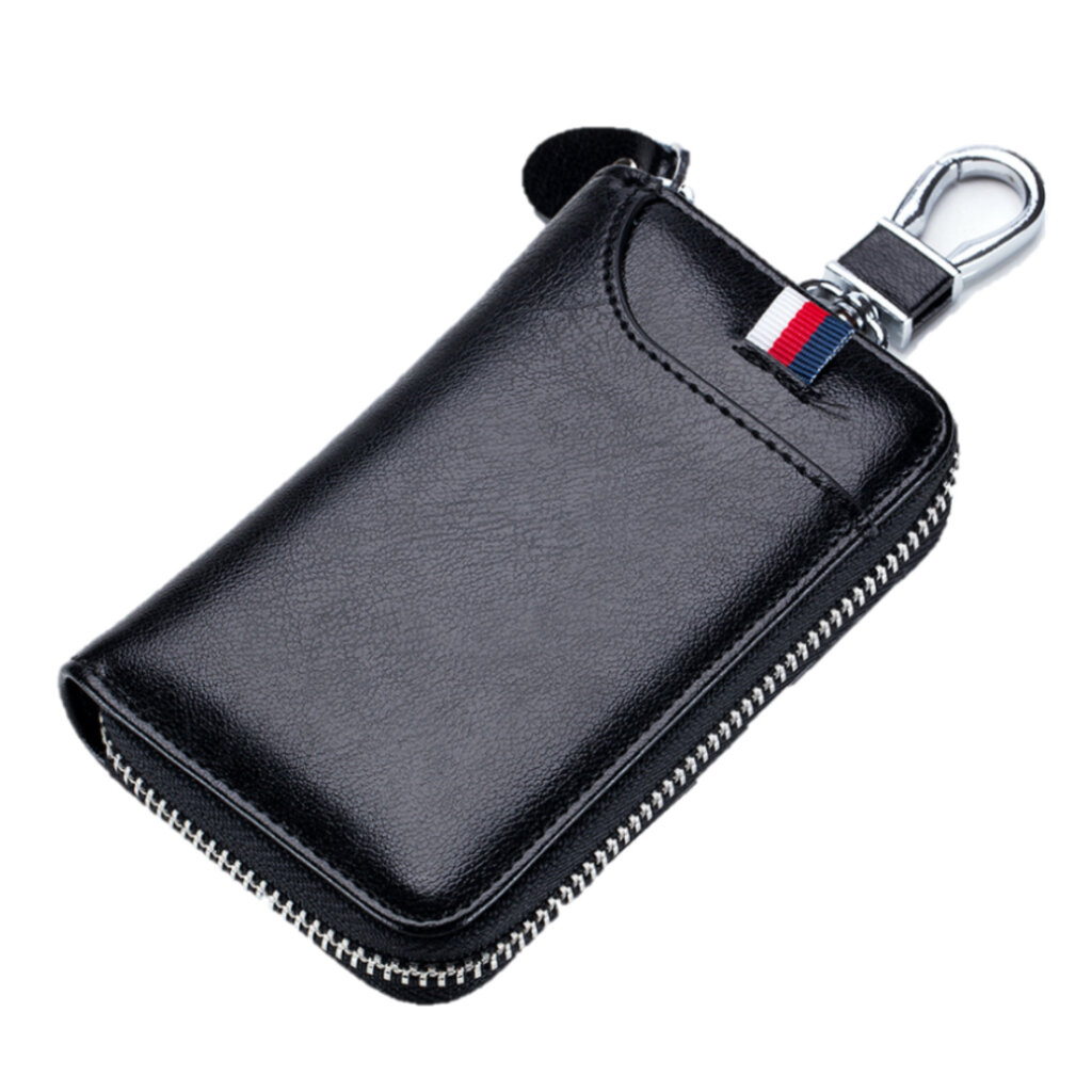 Su.B Leather Key Case, 6 Key Hooks, Card Holder, Bank Notes Wallet, Car Key Pocket, Multifunctional Key Organizer - Black