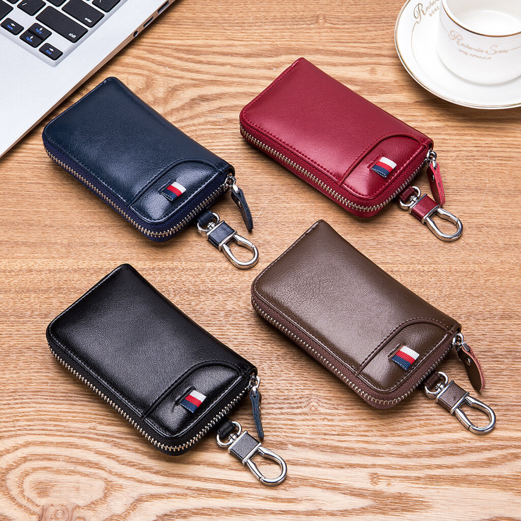 Su.B Leather Key Case, 6 Key Hooks, Card Holder, Bank Notes Wallet, Car Key Pocket, Multifunctional Key Organizer - Black