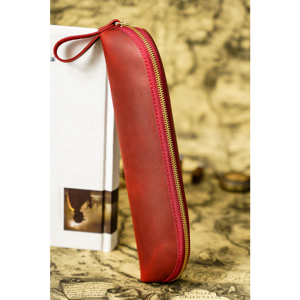 Su.B Federmäppchen - Federtasche - Etui aus Leder - Passend für Mehr als 25 Stifte -  für Männer und Frauen -  Rot