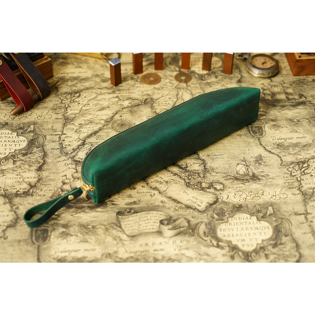 Su.B Pencil Case - Pen Holder - Leather - Fits More Than 25 Pens - Pencil Pouch With Zipper for Men Women - Green