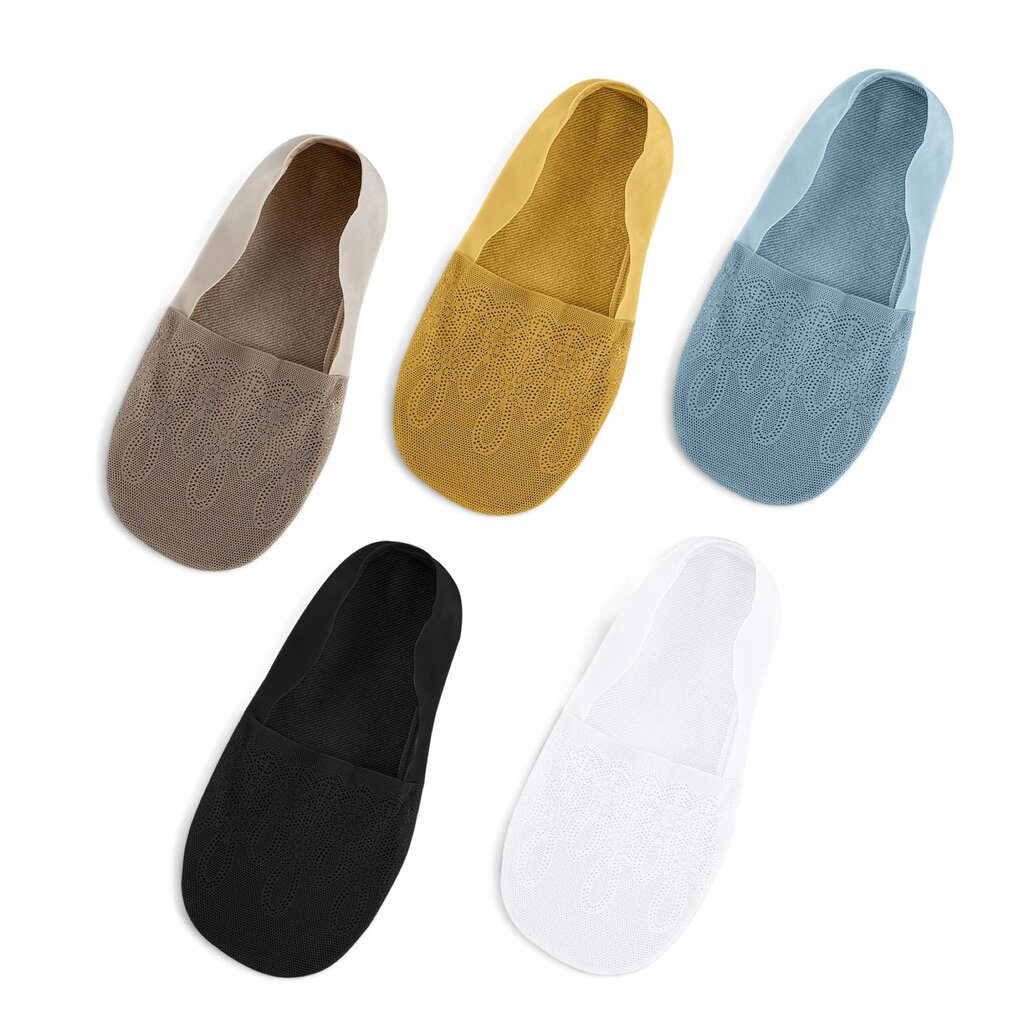 Su.B.dgn 5 Pairs No Show Socks Womens, Low Cut, One Size Fits 6-9, Non-Slip - Multi Colours