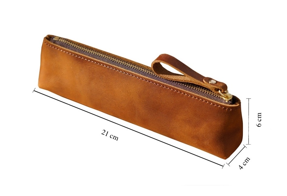 Pencil Case - Pen Holder - Leather - Fits More Than 15 Pens - Pencil Pouch With Zipper for Men Women - Dark Brown-7