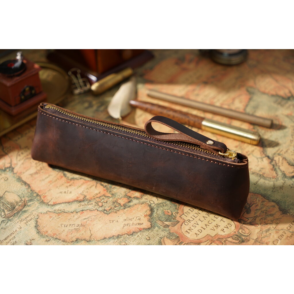 Su.B Federmäppchen - Federtasche - Etui aus Leder - Passend für Mehr als 15 Stifte -  für Männer und Frauen - Dunkelbraun