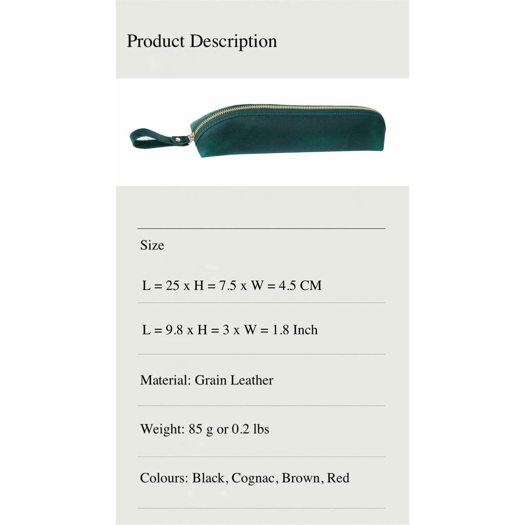 Su.B Pencil Case - Pen Holder - Leather - Fits More Than 25 Pens - Pencil Pouch With Zipper for Men Women - Green