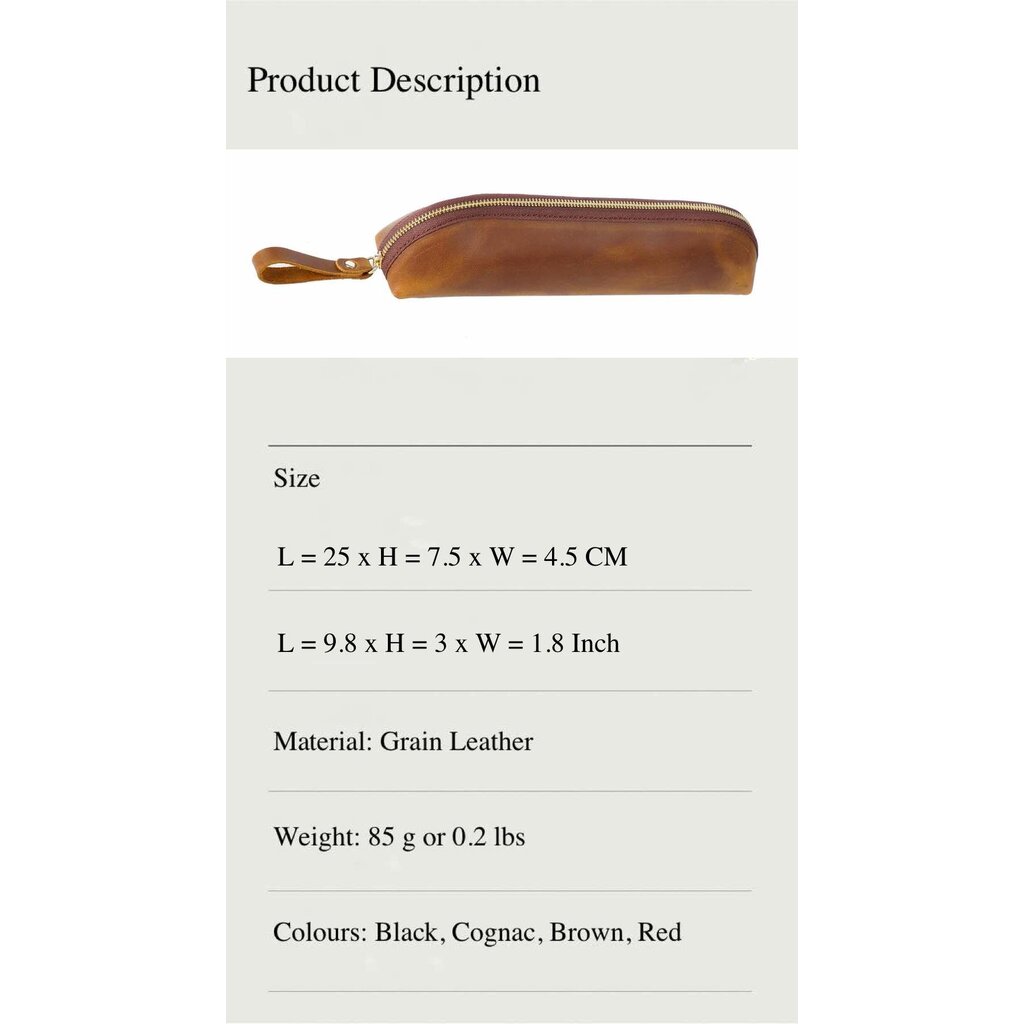 Su.B Federmäppchen - Federtasche - Etui aus Leder - Passend für Mehr als 25 Stifte -  für Männer und Frauen - Cognac