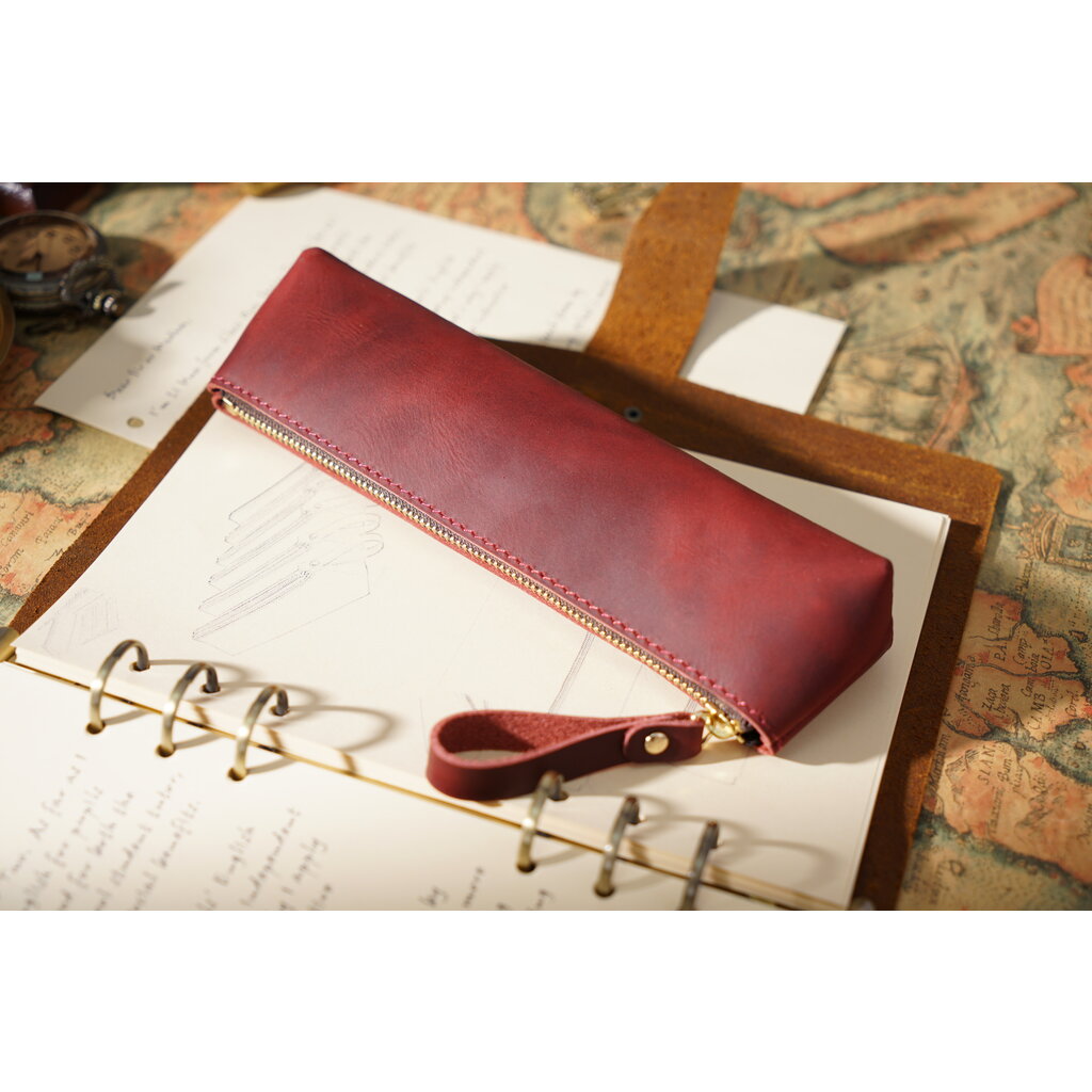 Su.B Federmäppchen - Federtasche - Etui aus Leder - Passend für Mehr als 15 Stifte -  für Männer und Frauen - Rot