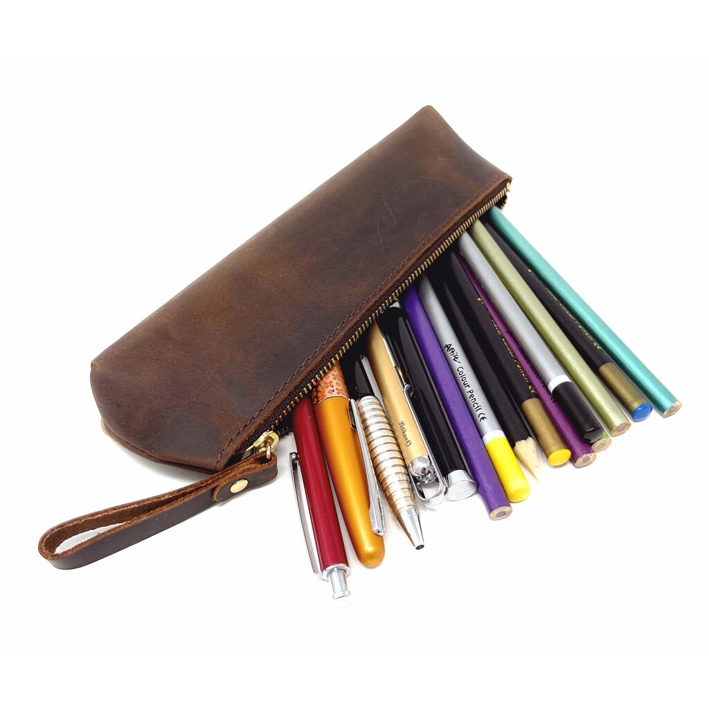 Su.B Federmäppchen - Federtasche - Etui aus Leder - Passend für Mehr als 15 Stifte -  für Männer und Frauen - Dunkelbraun