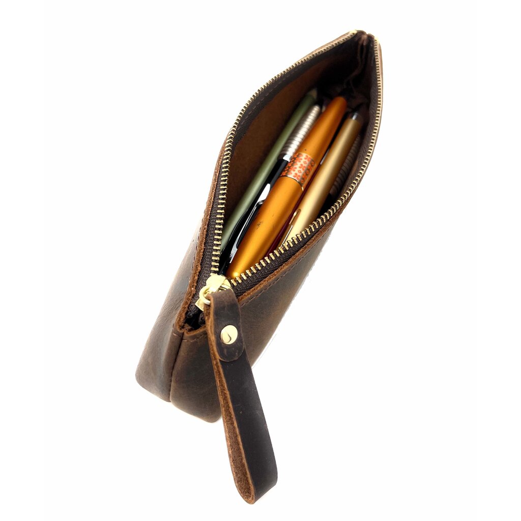 Su.B Federmäppchen - Federtasche - Etui aus Leder - Passend für Mehr als 15 Stifte -  für Männer und Frauen - Dunkelbraun