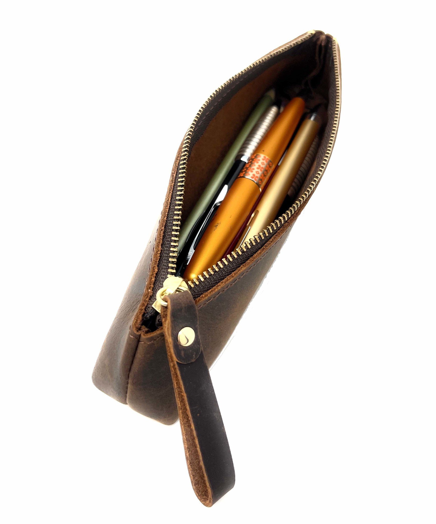 Pencil Case - Pen Holder - Leather - Fits More Than 15 Pens - Pencil Pouch With Zipper for Men Women - Dark Brown-3