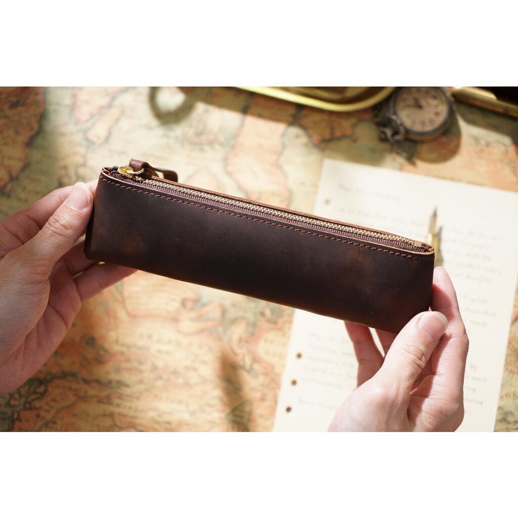 Su.B Federmäppchen - Federtasche - Etui aus Leder - Passend für Mehr als 15 Stifte -  für Männer und Frauen - Dunkelbraun