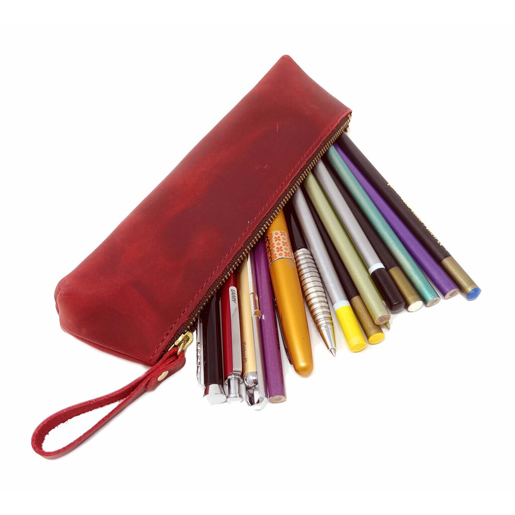 Su.B Federmäppchen - Federtasche - Etui aus Leder - Passend für Mehr als 15 Stifte -  für Männer und Frauen - Rot