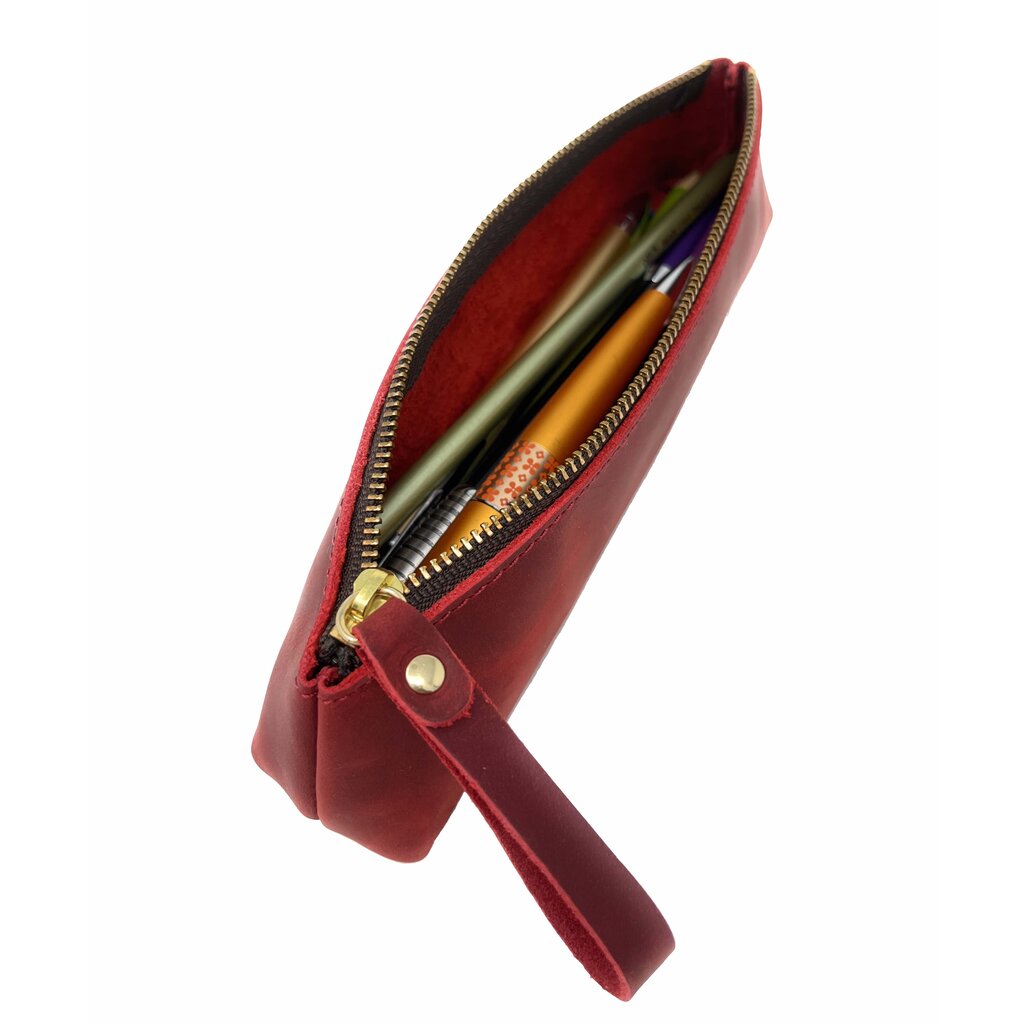 Su.B Federmäppchen - Federtasche - Etui aus Leder - Passend für Mehr als 15 Stifte -  für Männer und Frauen - Rot
