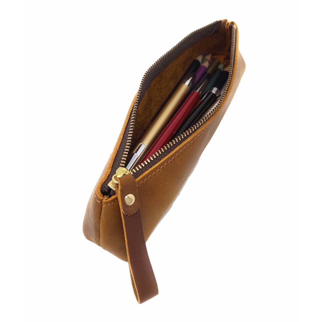Su.B Federmäppchen - Federtasche - Etui aus Leder - Passend für Mehr als 15 Stifte -  für Männer und Frauen - Braun