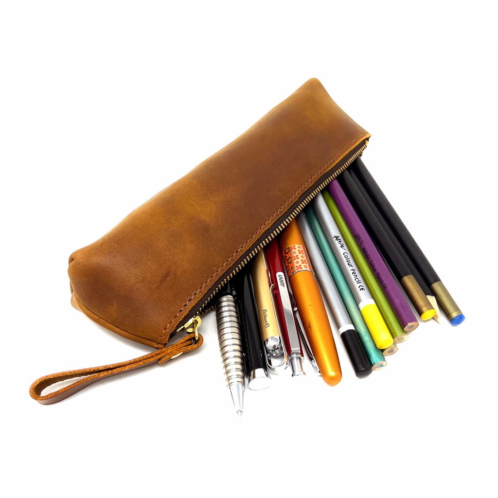 Su.B Federmäppchen - Federtasche - Etui aus Leder - Passend für Mehr als 15 Stifte -  für Männer und Frauen - Braun