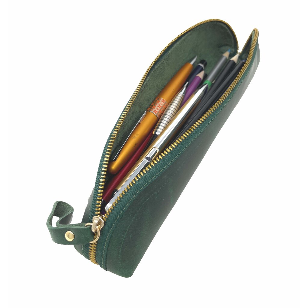 Su.B Pencil Case - Pen Holder - Leather - Fits More Than 25 Pens - Pencil Pouch With Zipper for Men Women - Green