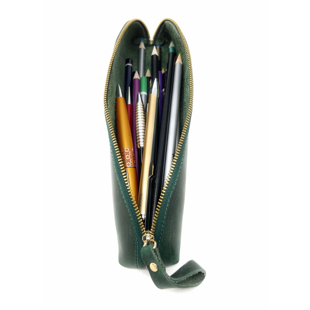 Su.B Federmäppchen - Federtasche - Etui aus Leder - Passend für Mehr als 25 Stifte -  für Männer und Frauen -Grün