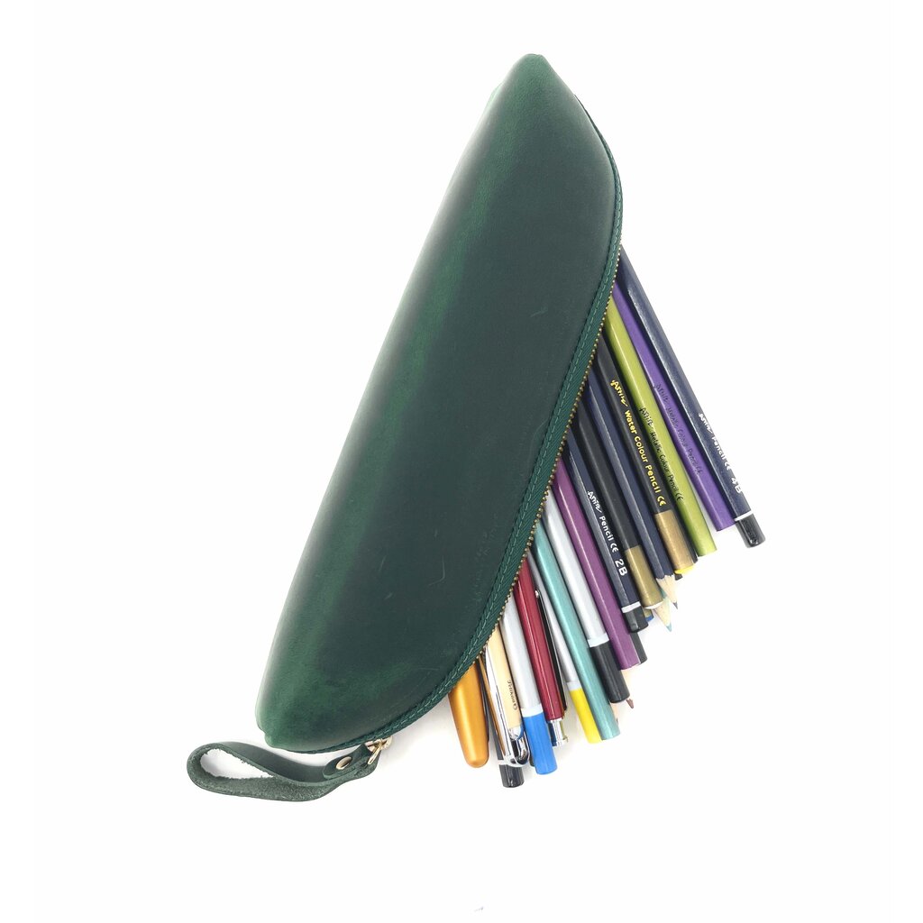 Su.B Pencil Case - Pen Holder - Leather - Fits More Than 25 Pens - Pencil Pouch With Zipper for Men Women - Green