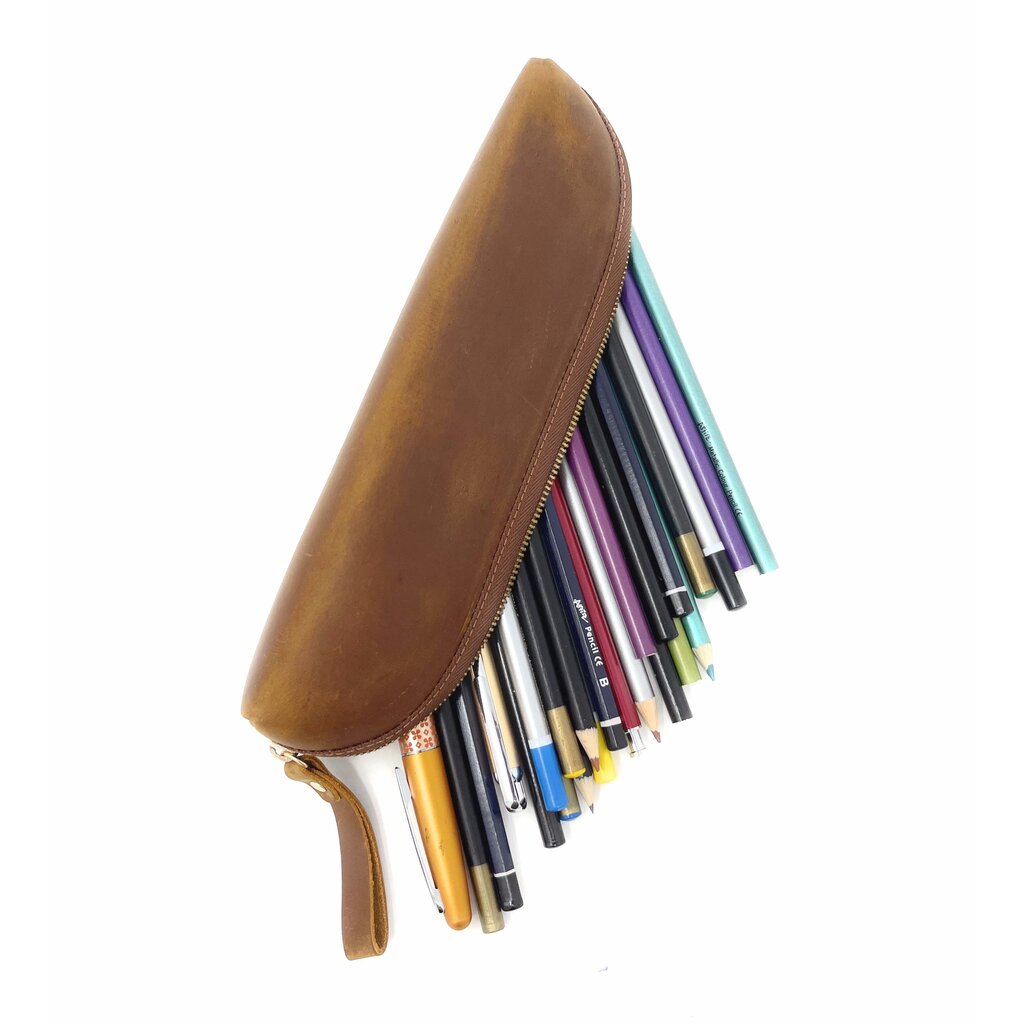 Su.B Federmäppchen - Federtasche - Etui aus Leder - Passend für Mehr als 25 Stifte -  für Männer und Frauen - Cognac