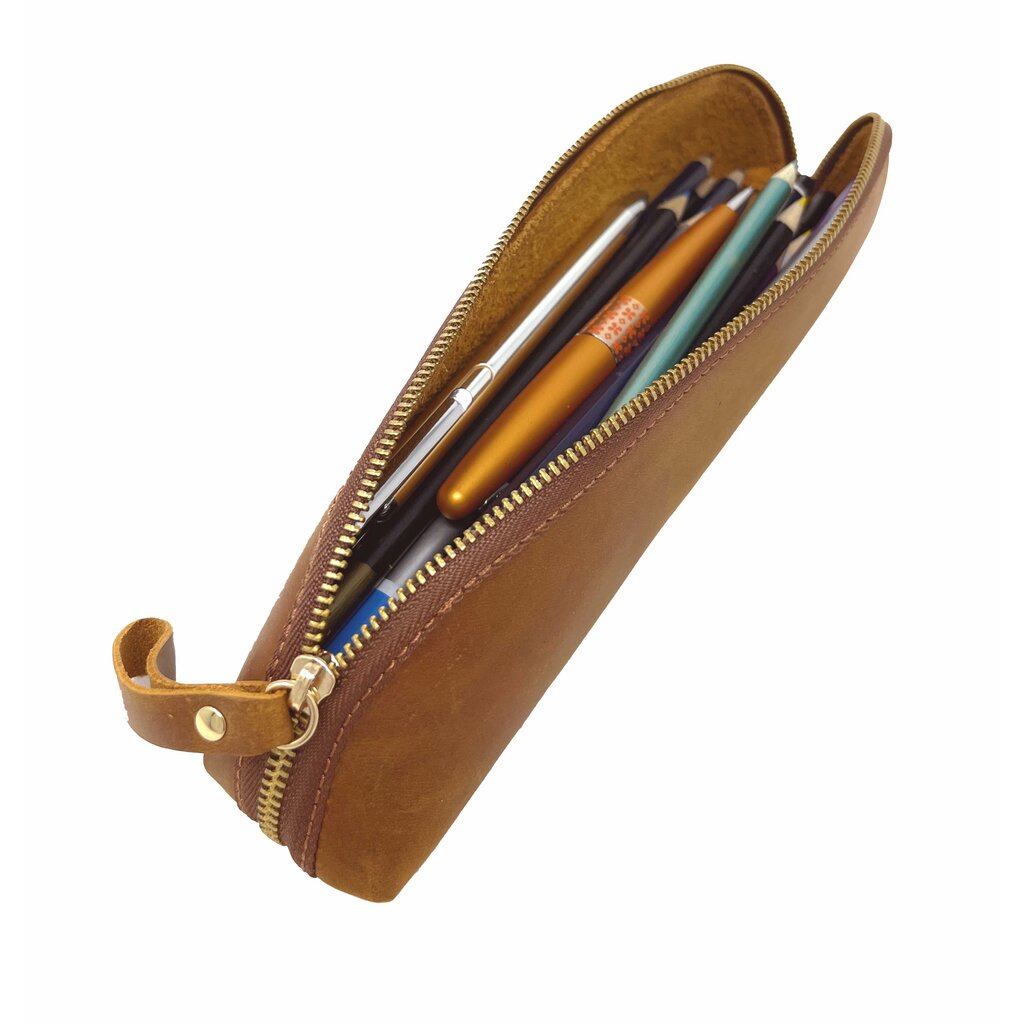 Su.B Federmäppchen - Federtasche - Etui aus Leder - Passend für Mehr als 25 Stifte -  für Männer und Frauen - Cognac